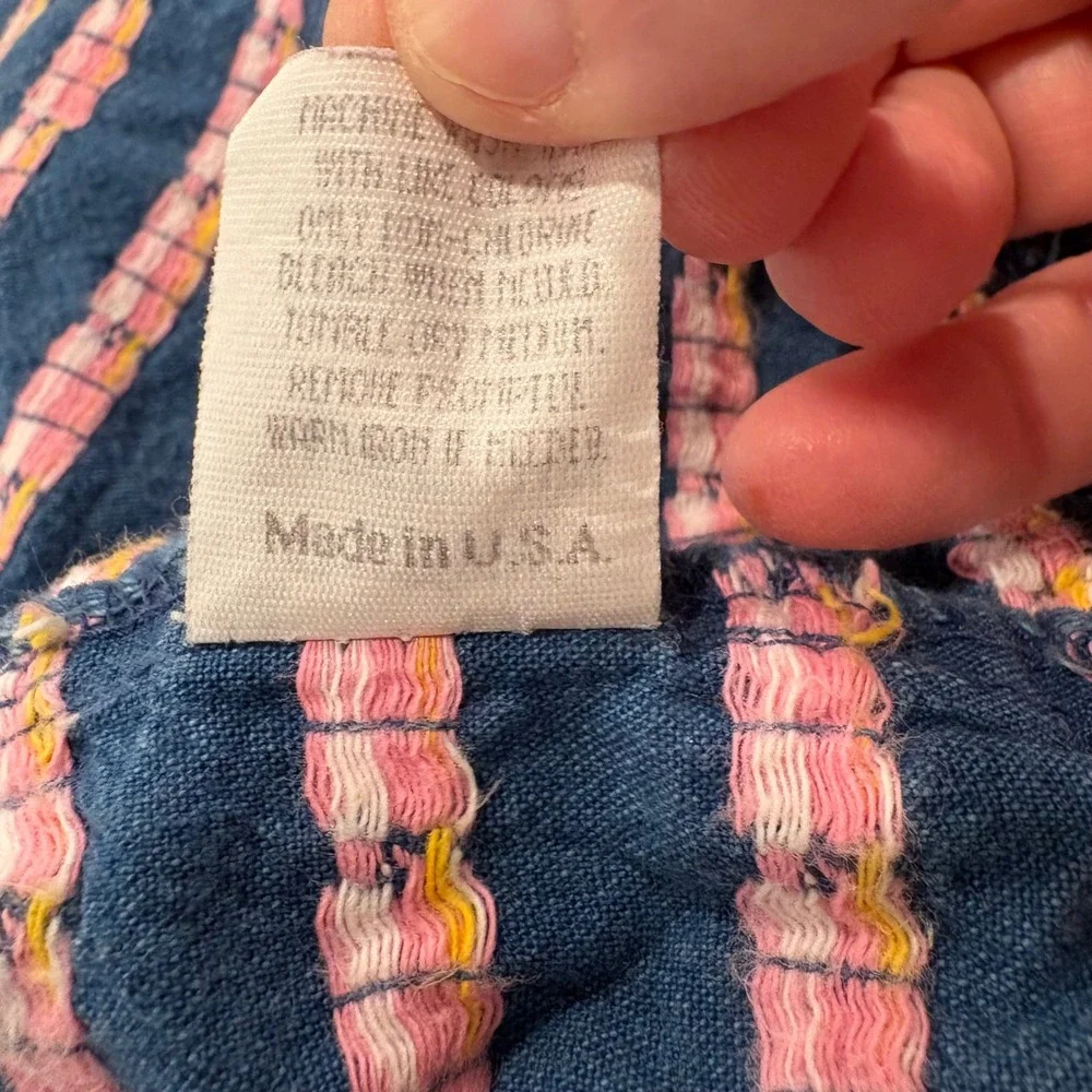 OshKosh B'Gosh 6-9M Pink Duck Print Denim Overalls Quilted Bib Baby VTG